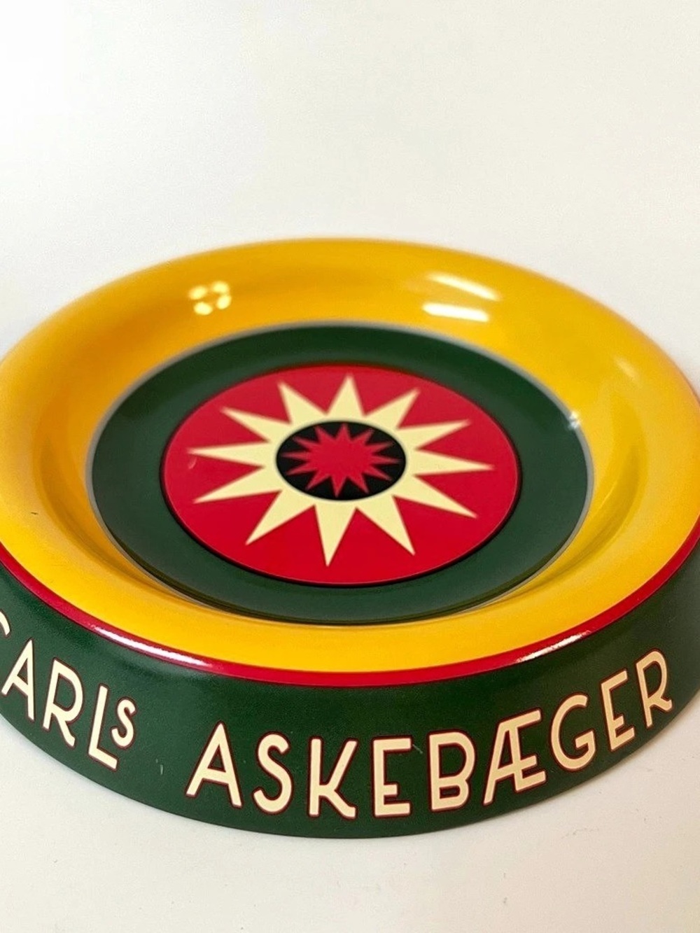 VTG Metal Ashtray Brewery Carlsberg Carls Askebæger Geometric Starburst Pattern